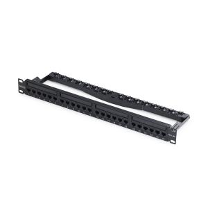 Patch Panel - 24 Port 1u Feed Through With Cable Management Bar, Rackmount CAT6 Ethernet Patch Panel With Rj45 Utp Inline Couplers