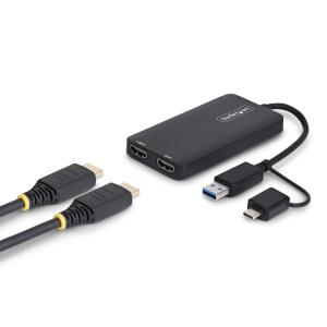 USB To Dual Hdmi Adapter - USB-a Or C 1x 4k 30hz 1x 1080p