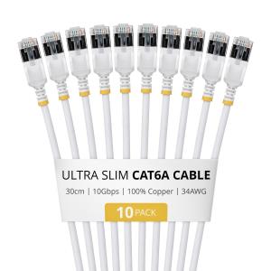 Patch Cable - CAT6a - Ftp - Ultra Slim - 30cm - White 10 Pack