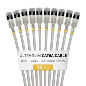 Patch Cable - CAT6a - Ftp - Ultra Slim - 30cm - Grey 10 Pack