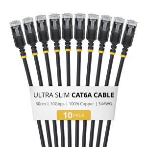 Patch Cable - CAT6a - Ftp - Ultra Slim - 30cm - Black 10 Pack