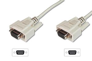 Datatransfer connection cable, D-Sub9 F/F, 3m serial, molded beige