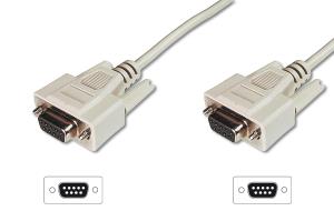 Datatransfer connection cable, D-Sub9 F/F, 5m serial, molded beige