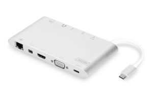 Dock USB Type-C with 2x Card reader - HDMI / MiniDP / VGA / 1x USB 3.1 C PD / 3x USB3.0 / RJ45 /  MicroSD / SD/MMC - 60W power delivery