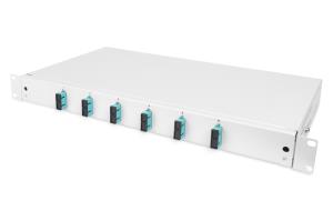 Fiber Optic Sliding Splice Box, 1U, Equipped 6x SC duplex, incl. M 25 Screw, Splice Cassette Color Pigtails OM3, Adapter