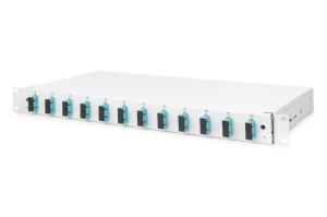 Fiber Optic Sliding Splice Box, 1U, Equipped 12x SC duplex, incl. M 25 Screw, Splice Cassette Color Pigtails OM3, Adapter
