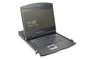 Modularized 48.3cm (19in) TFT console with 16 port Cat.5 KVM, RAL 9005 black - ES Keyboard