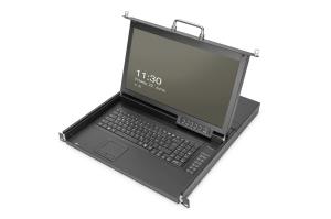 Modularized HD LCD TFT console with 1 port KVM. RAL 9005 black - UK keyboard