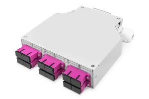 Fiber DIN Rail Box Preassembled MM OM4 6 SC DX with Pigtails and Couplers