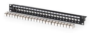 Modular Patch Panel - shielded w. 24x DN-93615 24-port 1U rack mount label field black