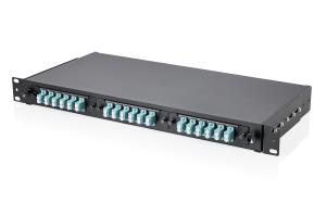 MPO/MTP cassette - 3 cassettes panel, OM3 6xLC DX couplers, Fanout, MPO Adapter