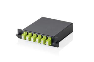MPO/MTP cassette - 3 cassettes panel, OM5 6xLC DX couplers, Fanout, MPO Adapter