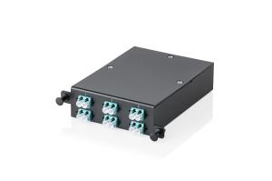 MPO/MTP cassette - 4/8 cassettes panel, OM3 6xLC DX couplers, Fanout, MPO Adap., full loaded