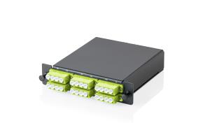 MPO/MTP cassette - 3 cassettes panel, OM5 6xLC Quad couplers, Fanout, MPO Adapter