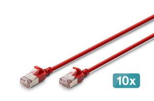 Slim Patch cable - CAT6A - F-FTP - 50cm - Red - 10pk