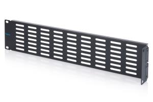 2U blank panel with ventilation grille and hinge black (RAL 9005)