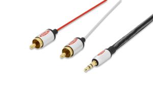 Audio connection cable, stereo 3.5mm -2x RCA M/M, 2.5m CCS, shielded, cotton black